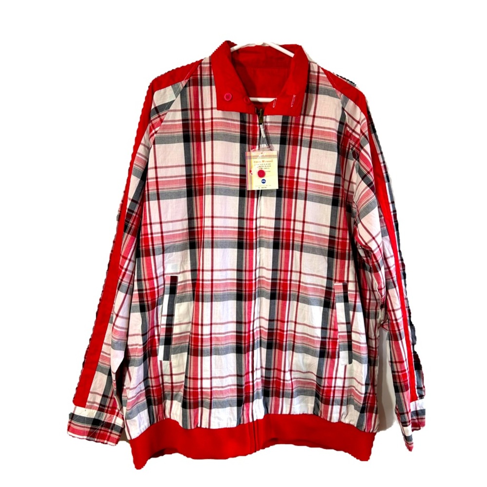 NWT RUSSO CHECKERED JACKET DOUBLE SIDED ZIPPER POCKETS 100%COTTON SIZE 2XL